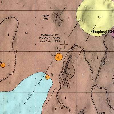 Geologic map of the Bonpland PQC region of the Moon by S. R. Titley (1971). Source: Lunar and Planetary Institute, Houston.