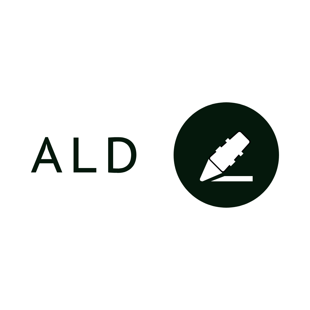 The journal's logo, consisting of the capital letters ALD beside a black circle that has a fountain pen image inside